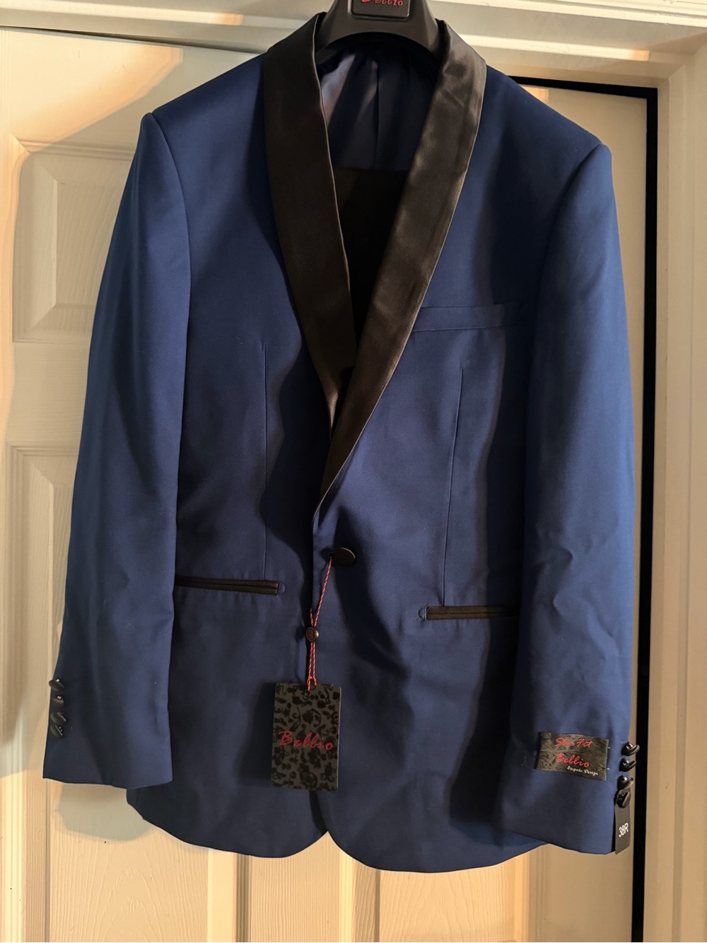 Men's Navy Blue Shawl Collar Tuxedo Jacket with Black Satin Lapel